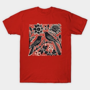 Lino Cut Birds T-Shirt